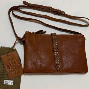 Vilenca Holland Genuine Leather Crossbody Bag 3 Compartments Cognac NWT